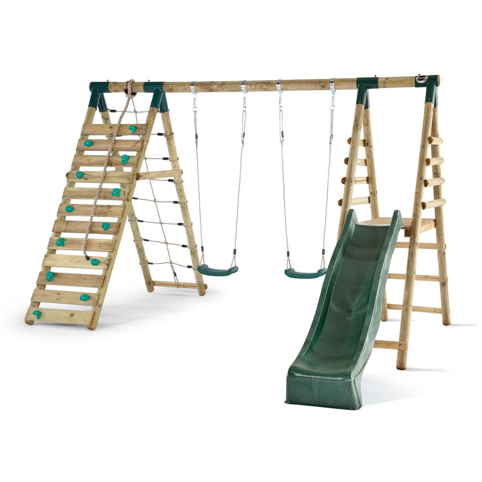 Front view of Plum Play's Woolly Monkey II Wooden Swing Set