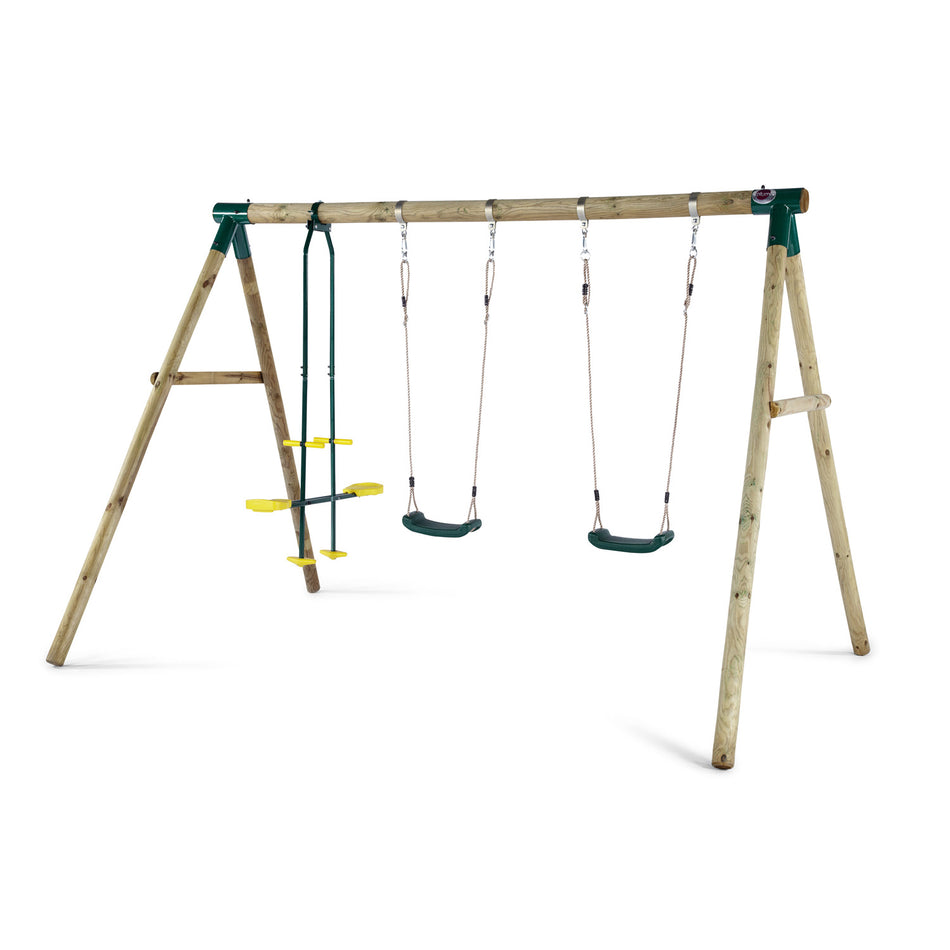 Front view of Plum Play's Colobus Wooden Swing Set
