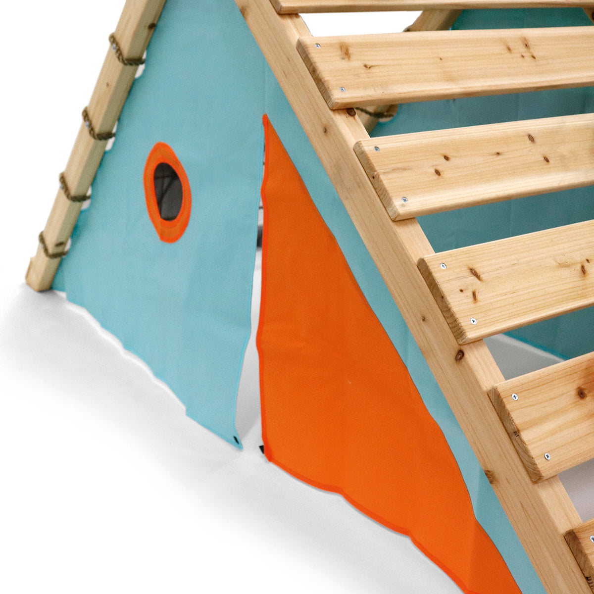 Den with fabric door in Plum Play's My First Wooden Playcentre Climbing Frame