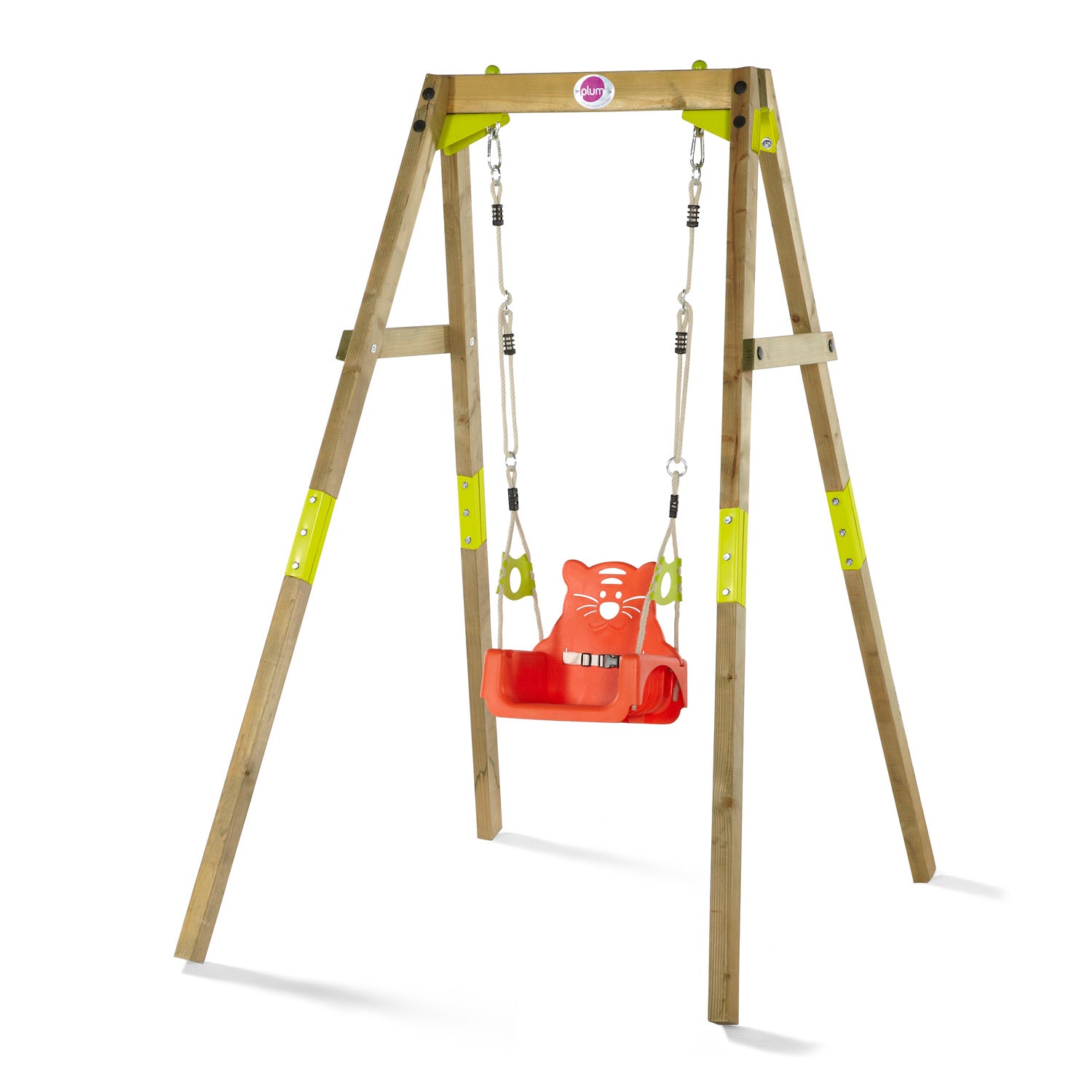 Child seat mode in full height with leg extensions added in Plum Play's 3-in-1 Wooden Growing Swing Set