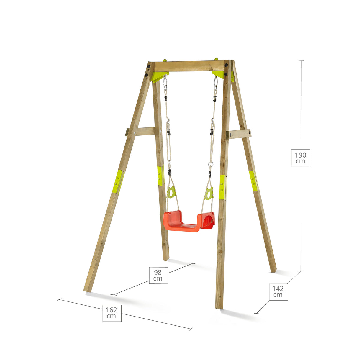 Dimensions in child mode with full height in Plum Play's 3-in-1 Wooden Growing Swing Set