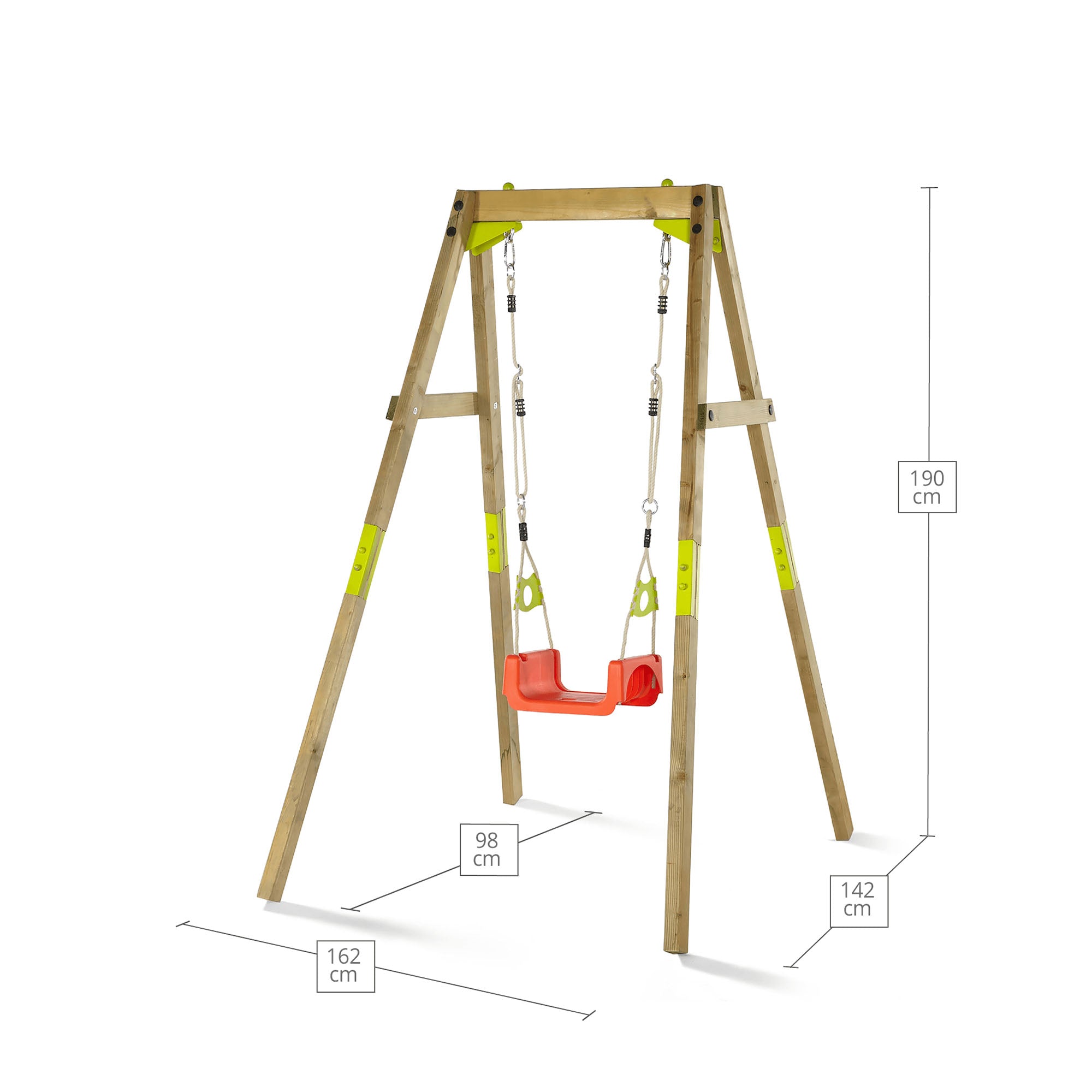 Dimensions in child mode with full height in Plum Play's 3-in-1 Wooden Growing Swing Set