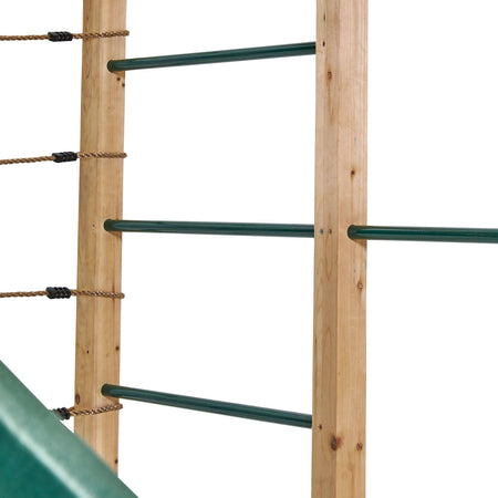 Side ladder with metal rungs in Plum Play's Wooden Climbing Cube XL