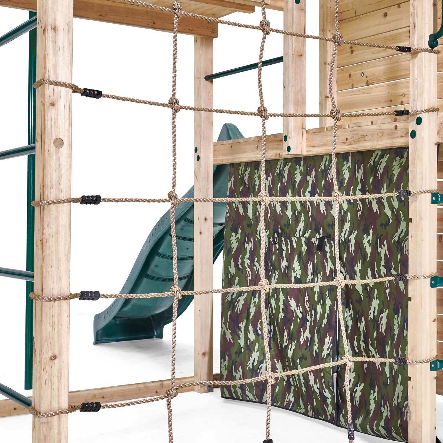 Cargo net climber in Plum Play's Wooden Climbing Cube XL