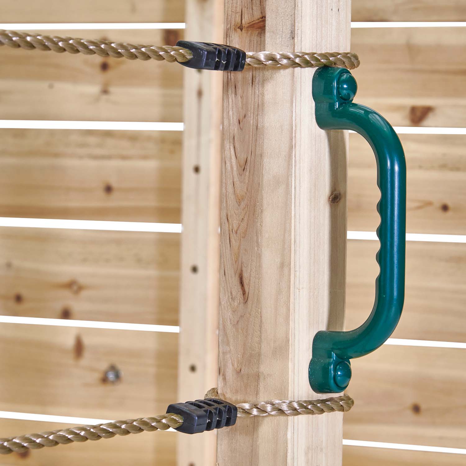 Metal handle for additional safety and stability in Plum Play's Wooden Climbing Cube XL