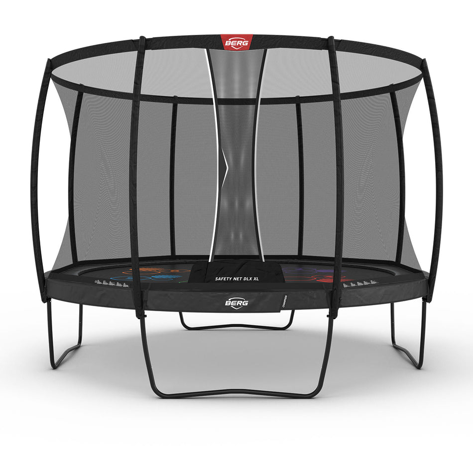 430cm or 14.1ft BERG Champion Round Trampoline with 'Levels' Jump Mat and Safety Net DLX XL in Grey colour