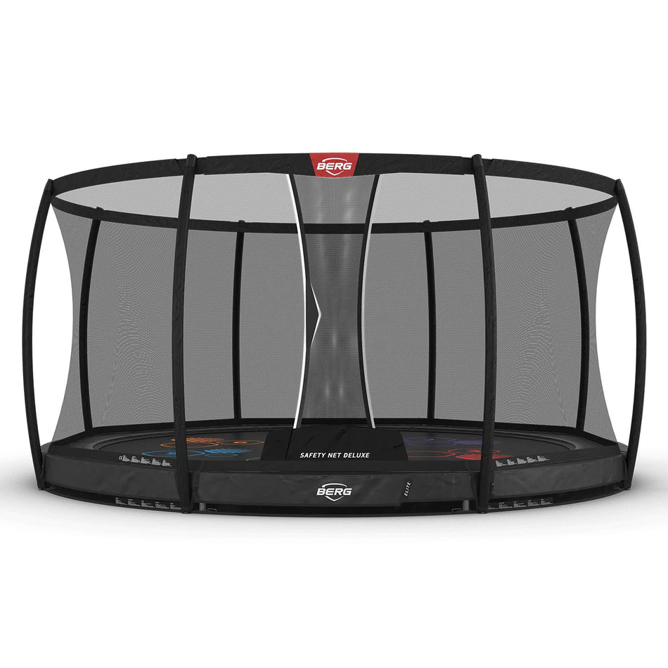 430cm or 14.1ft BERG Elite InGround Round Trampoline with 'Levels' Jump Mat and Safety Net Deluxe in Grey colour