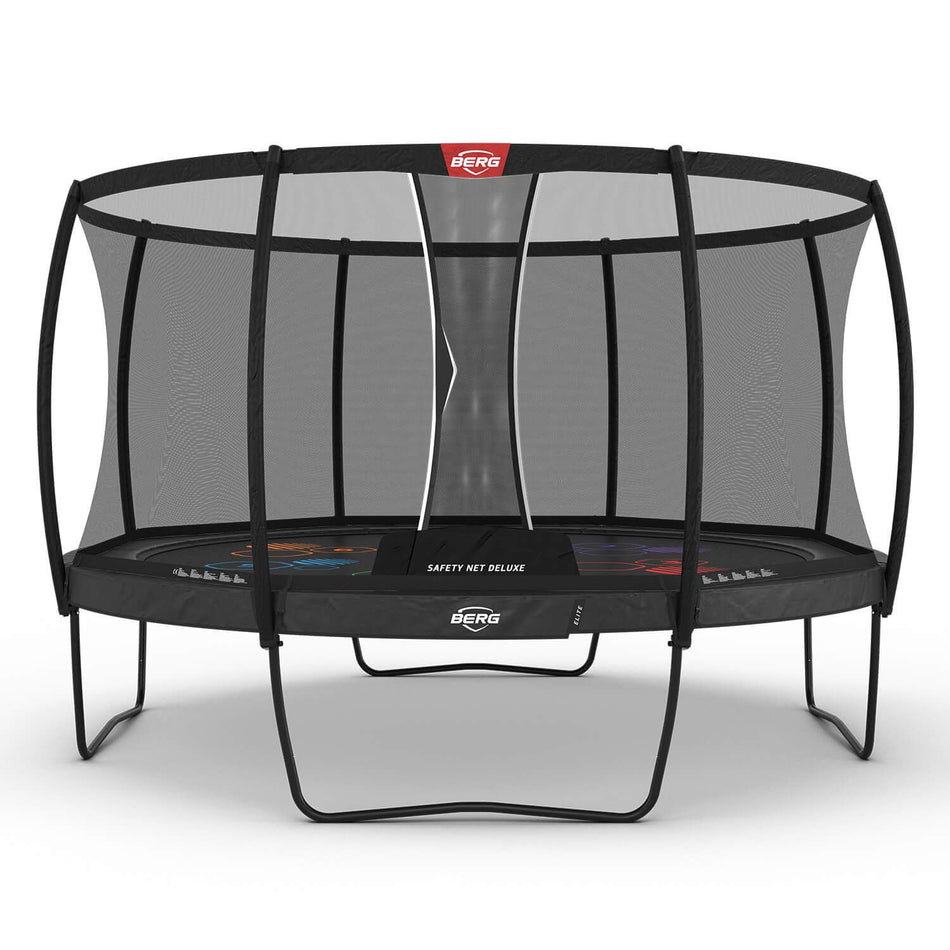 430cm or 14.1ft BERG Elite Round Trampoline with 'Levels' Jump Mat with Safety Net Deluxe in Grey colour