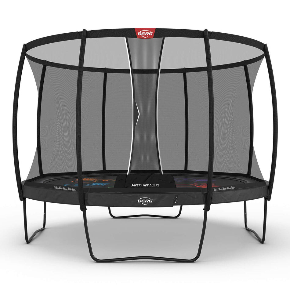 430cm or 14.1ft BERG Elite Round Trampoline with 'Levels' Jump Mat and Safety Net DLX XL with Grey colours