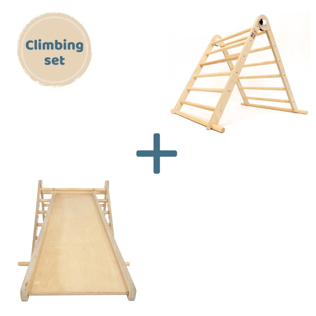 Triclimb Climbing Set – Triangle Natural & Miri Slide - Be Active Toys