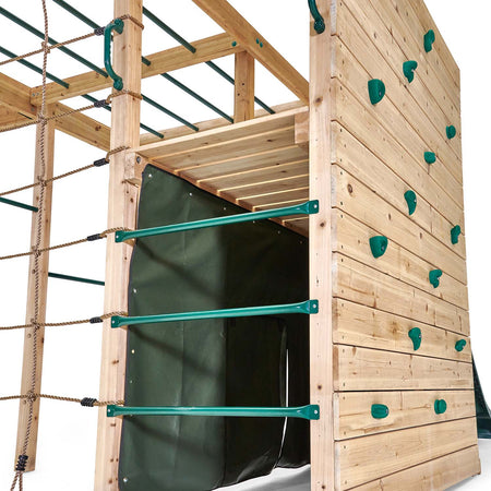 Metal rungs in the back of Plum Play's Wooden Climbing Cube