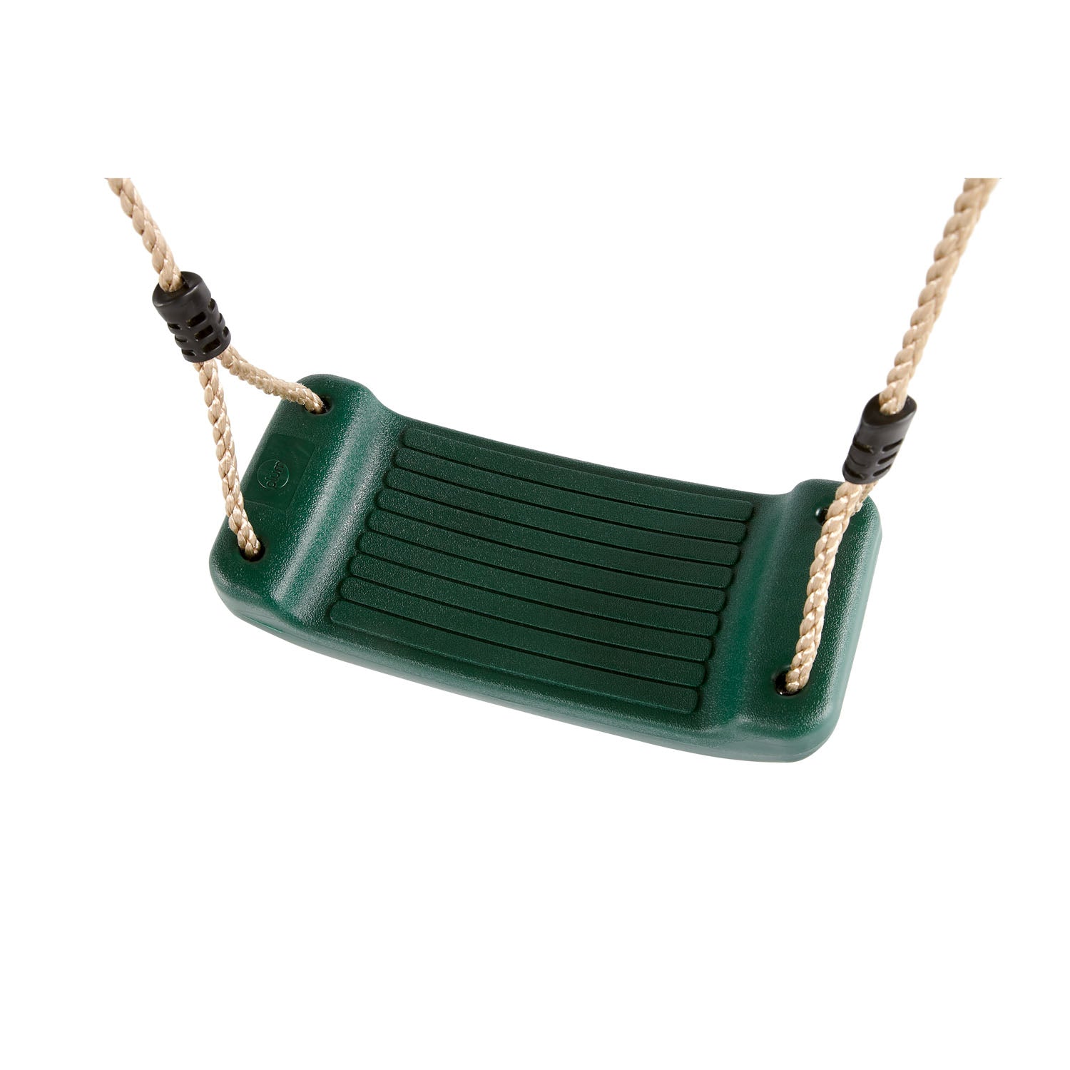 Green moulded seat of Plum Play's Gibbon Wooden Swing Set