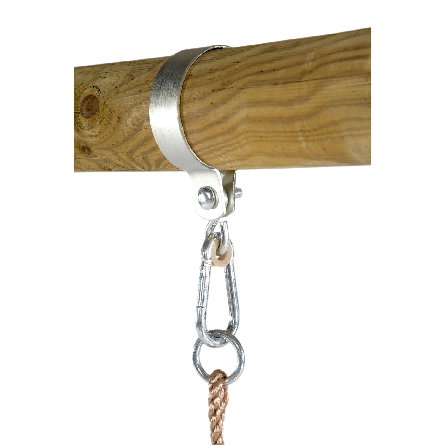 Metal bracket and hanger in Plum Play's Gibbon Wooden Swing Set