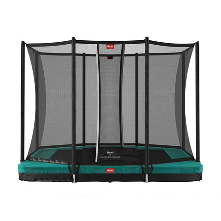 280 x 190cm or 9.2 x 6.2ft BERG Ultim Favorit InGround Rectangular Trampoline with Safety Net Comfort in Green colour
