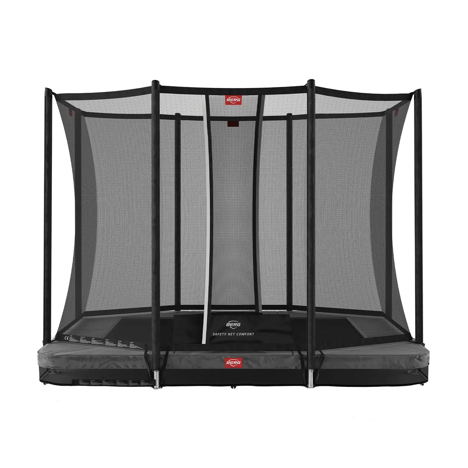 280 x 190cm or 9.2 x 6.2ft BERG Ultim Favorit InGround Rectangular Trampoline with Safety Net Comfort in Grey colour