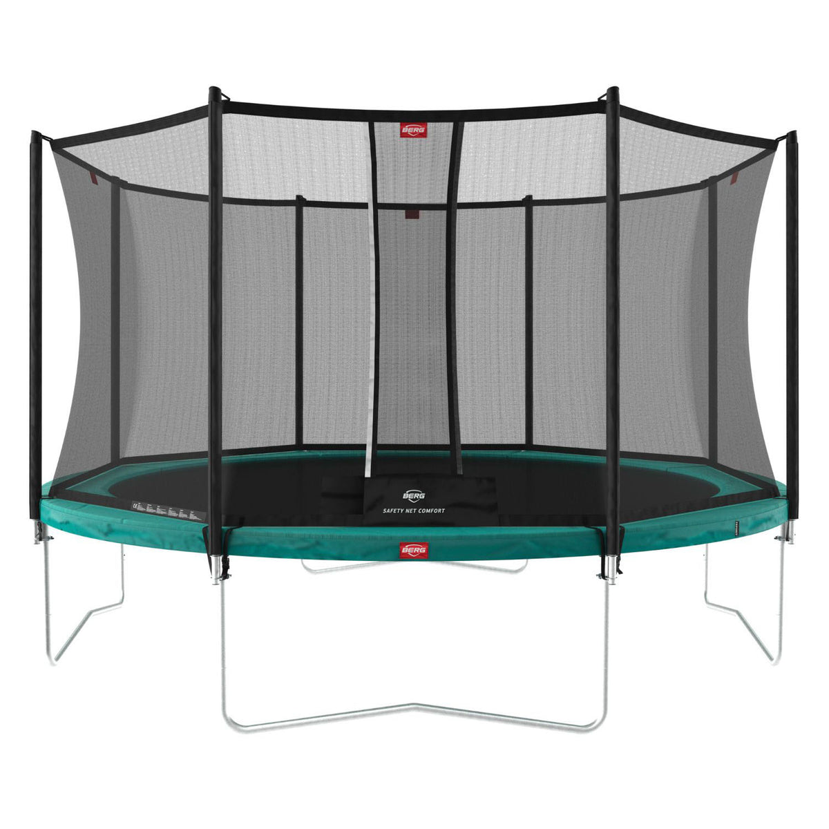 380cm or 12.5ft BERG Favorit Round Trampoline with Safety Net Comfort in Green colour