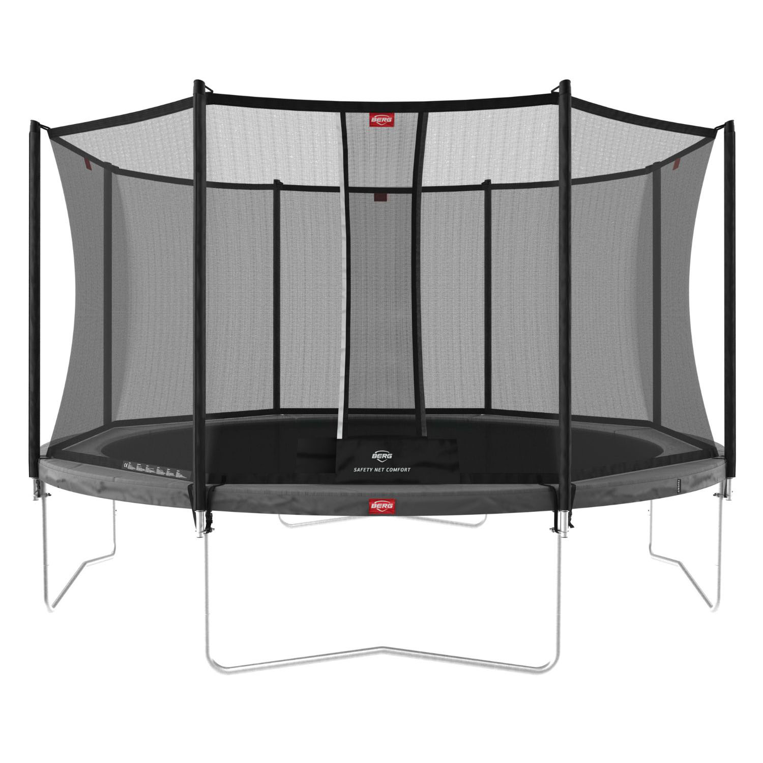 380cm or 12.5ft BERG Favorit Round Trampoline with Safety Net Comfort in Grey colour