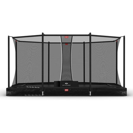 420 x 250cm or 13.5ft x 8.2ft BERG Ultim Favorit InGround Rectangular Trampoline with Safety Net Comfort in Black colour