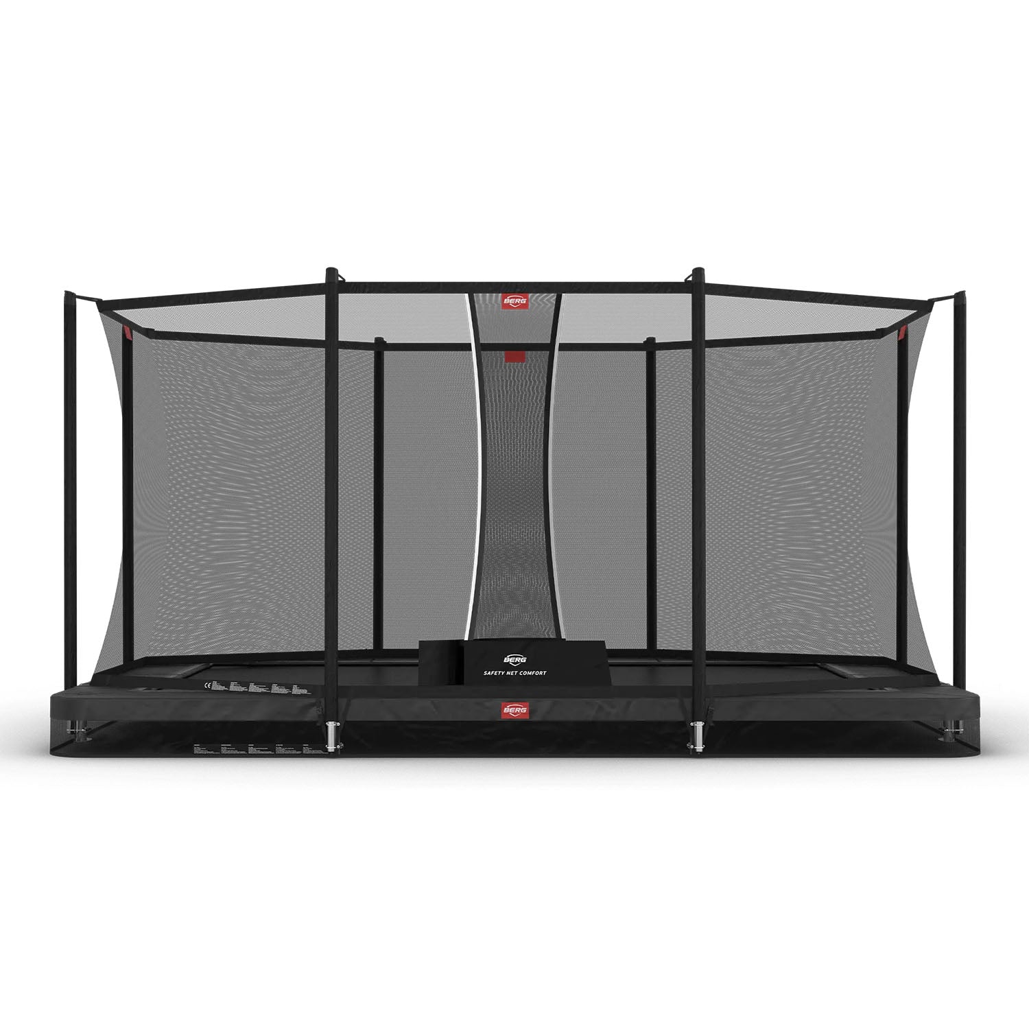 420 x 250cm or 13.5ft x 8.2ft BERG Ultim Favorit InGround Rectangular Trampoline with Safety Net Comfort in Grey colour