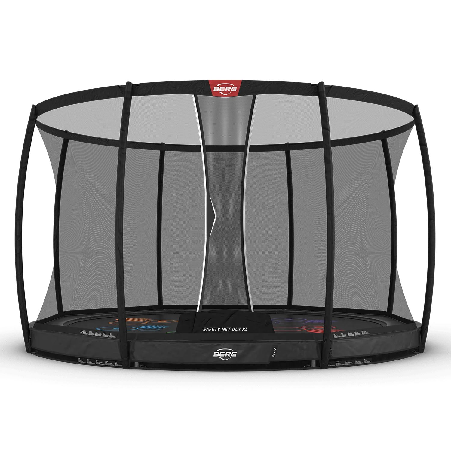 430cm or 14.1ft BERG Elite InGround Round Trampoline with 'Levels' Jump Mat and Safety Net DLX XL in Grey colour