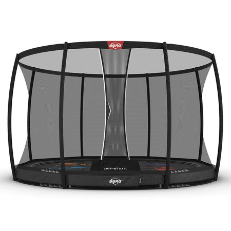 430cm or 14.1ft BERG Elite InGround Round Trampoline with 'Levels' Jump Mat and Safety Net DLX XL in Grey colour