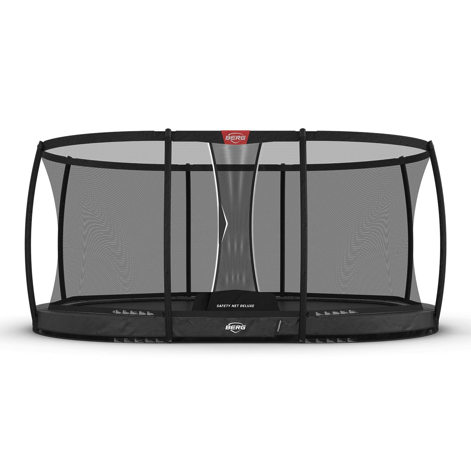 470 x 310cm or 15.4ft x 10.2ft BERG Grand Champion InGround Oval Trampoline with Safety Net Deluxe in Grey colour