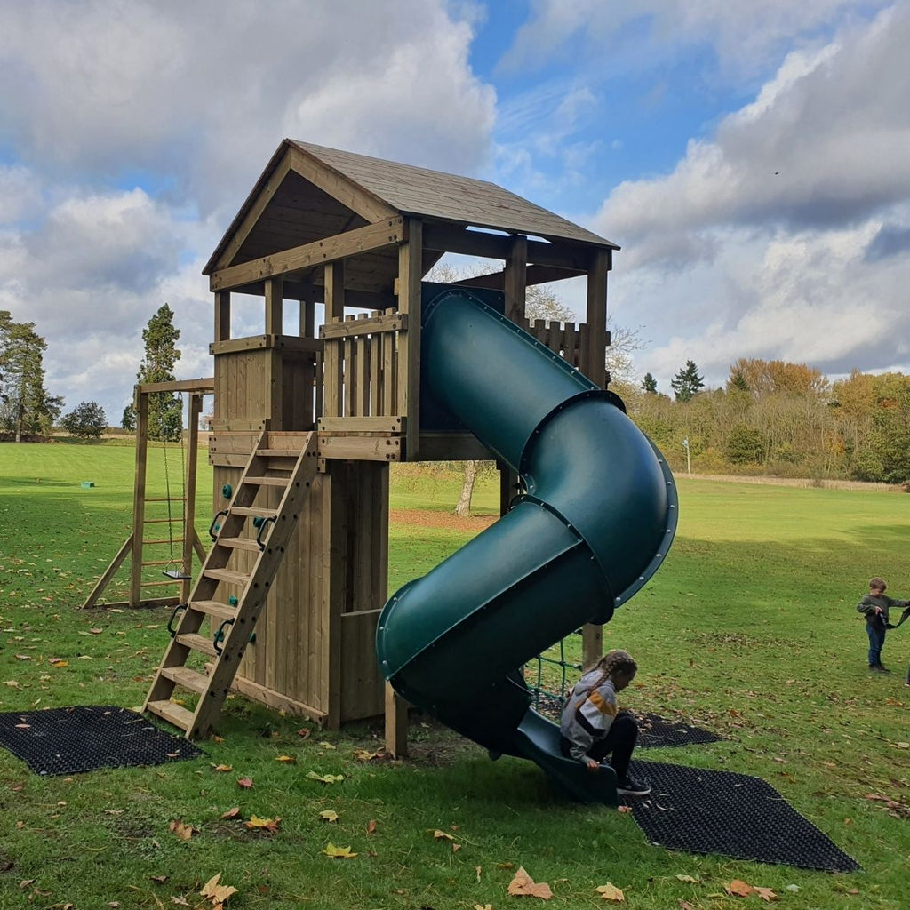 Discovery Timber Play Pioneer Climbing Frame kids playing on slide