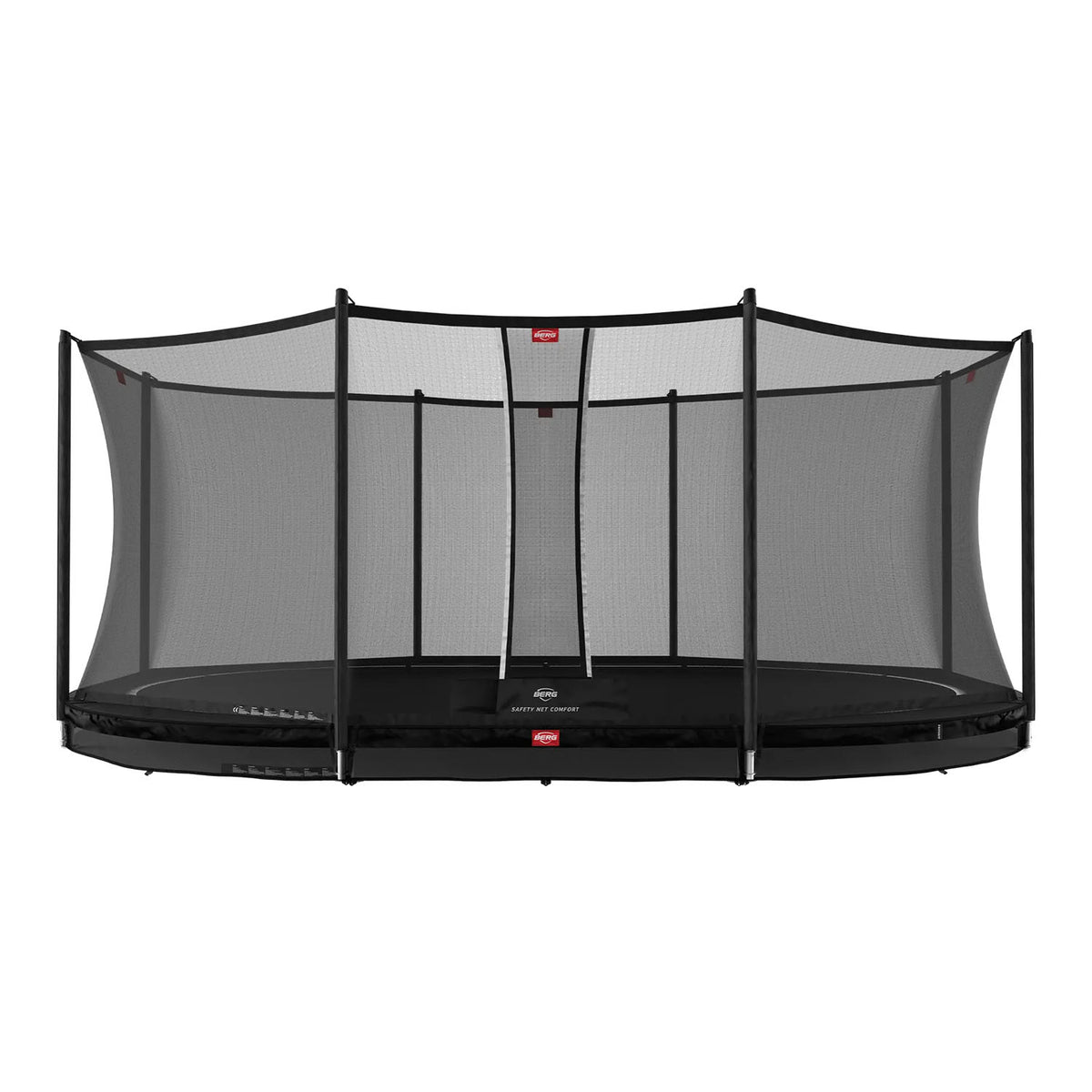 520 x 345cm or 17.1ft x 11.3ft BERG Grand Favorit InGround Oval Trampoline with Safety Net Comfort in Black colour