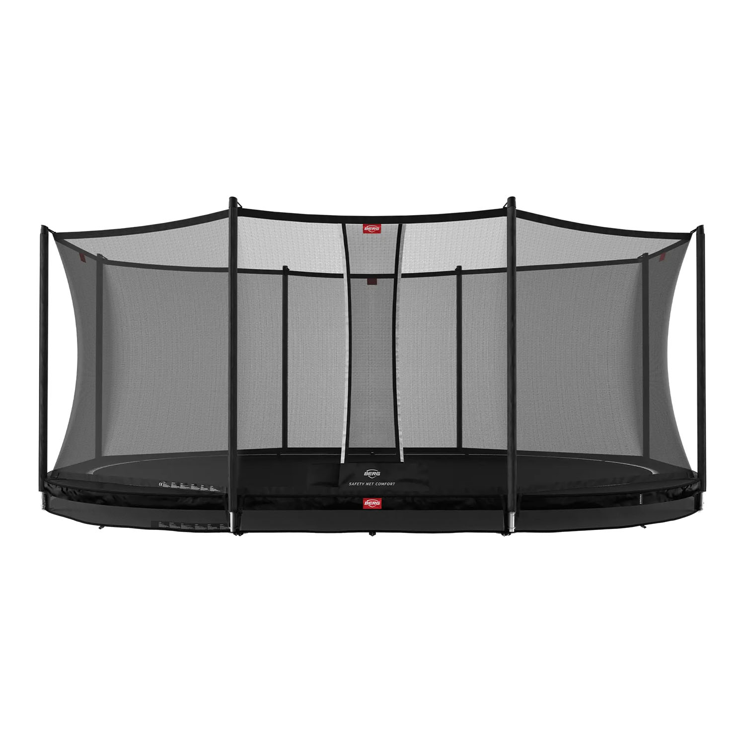 520 x 345cm or 17.1ft x 11.3ft BERG Grand Favorit InGround Oval Trampoline with Safety Net Comfort in Black colour