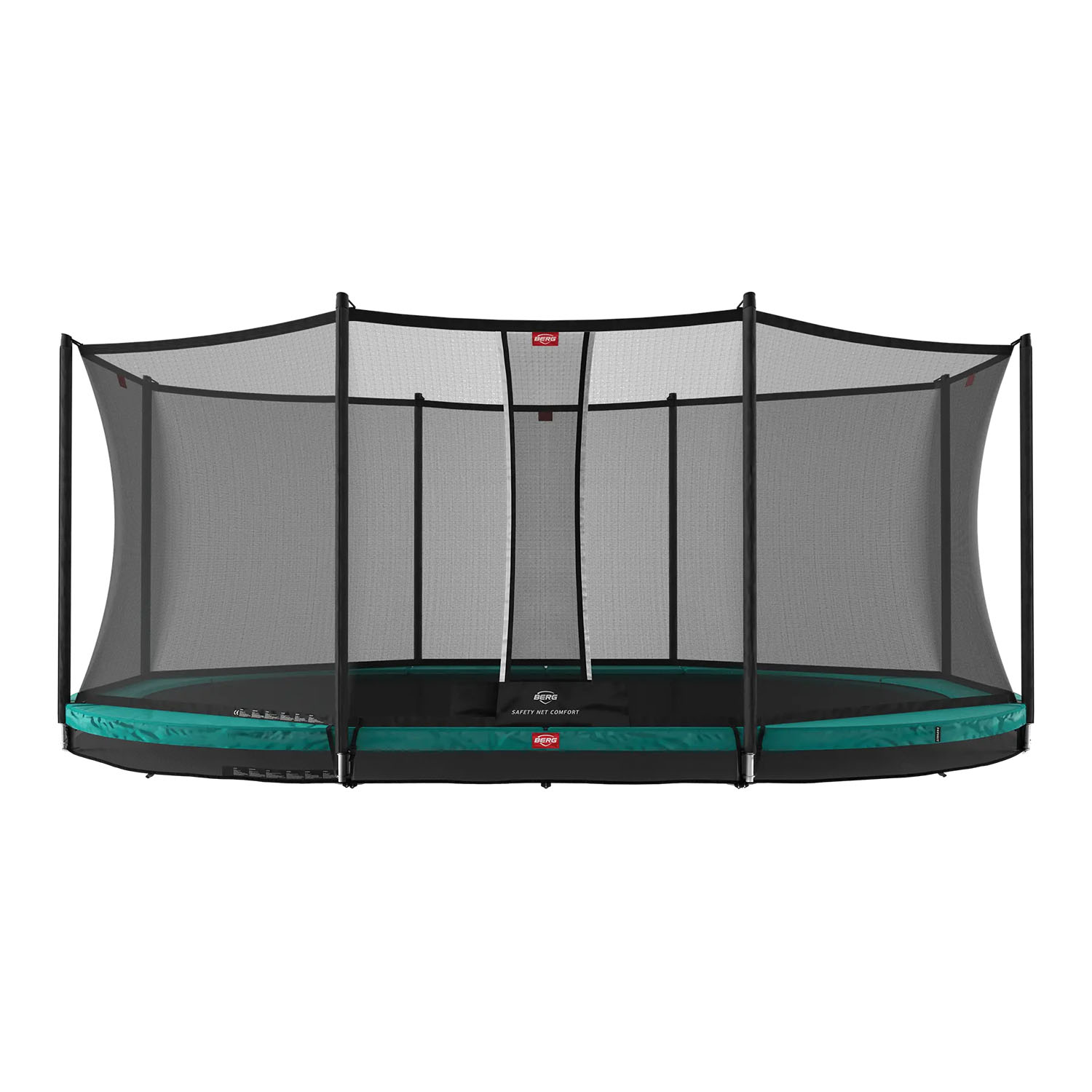 520 x 345cm or 17.1ft x 11.3ft BERG Grand Favorit InGround Oval Trampoline with Safety Net Comfort in Green colour