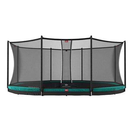 520 x 345cm or 17.1ft x 11.3ft BERG Grand Favorit InGround Oval Trampoline with Safety Net Comfort in Green colour