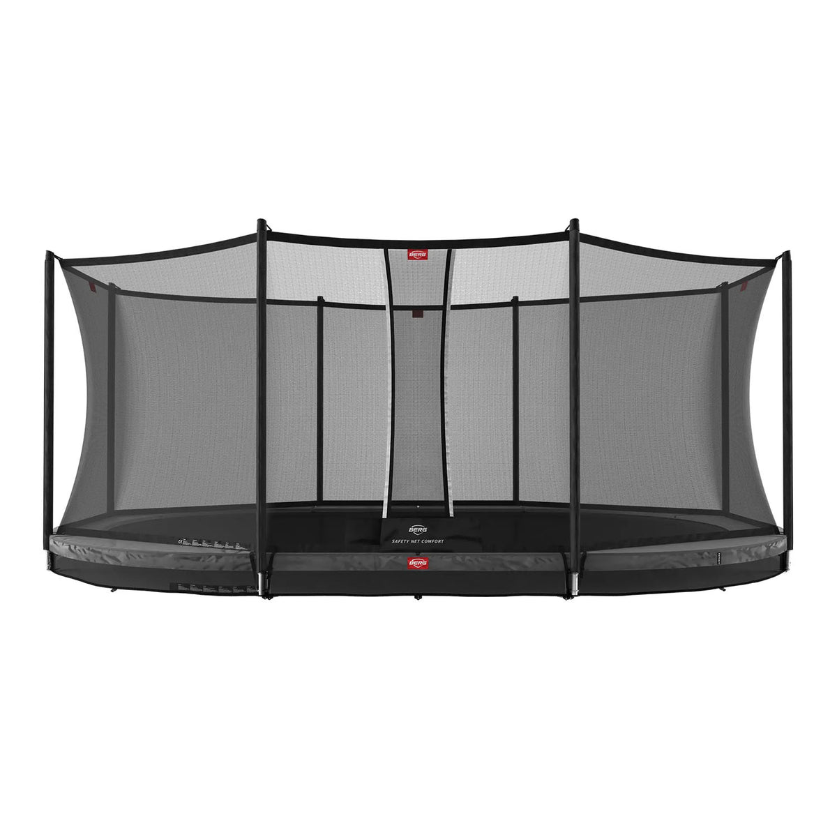 520 x 345cm or 17.1ft x 11.3ft BERG Grand Favorit InGround Oval Trampoline with Safety Net Comfort in Grey colour