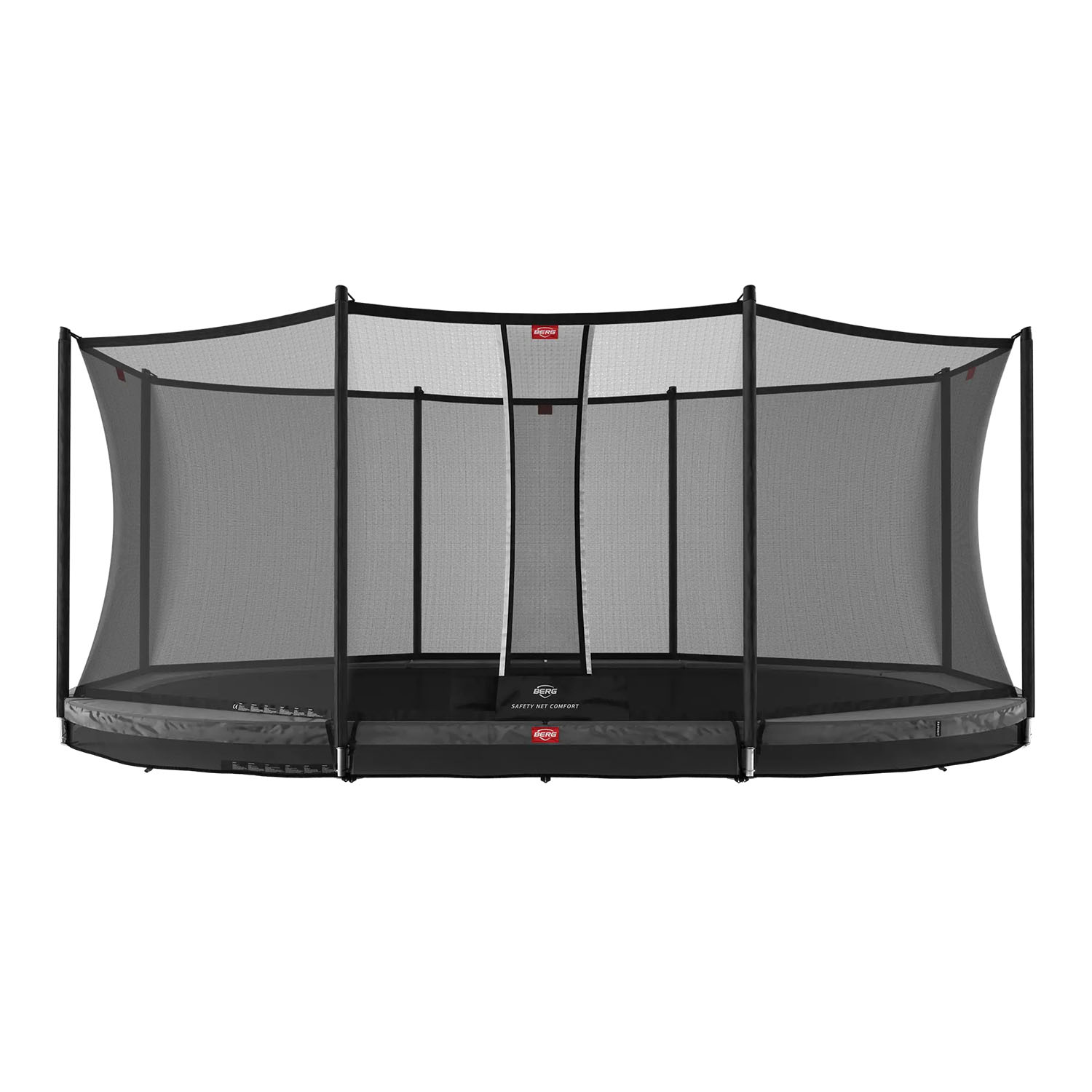 520 x 345cm or 17.1ft x 11.3ft BERG Grand Favorit InGround Oval Trampoline with Safety Net Comfort in Grey colour