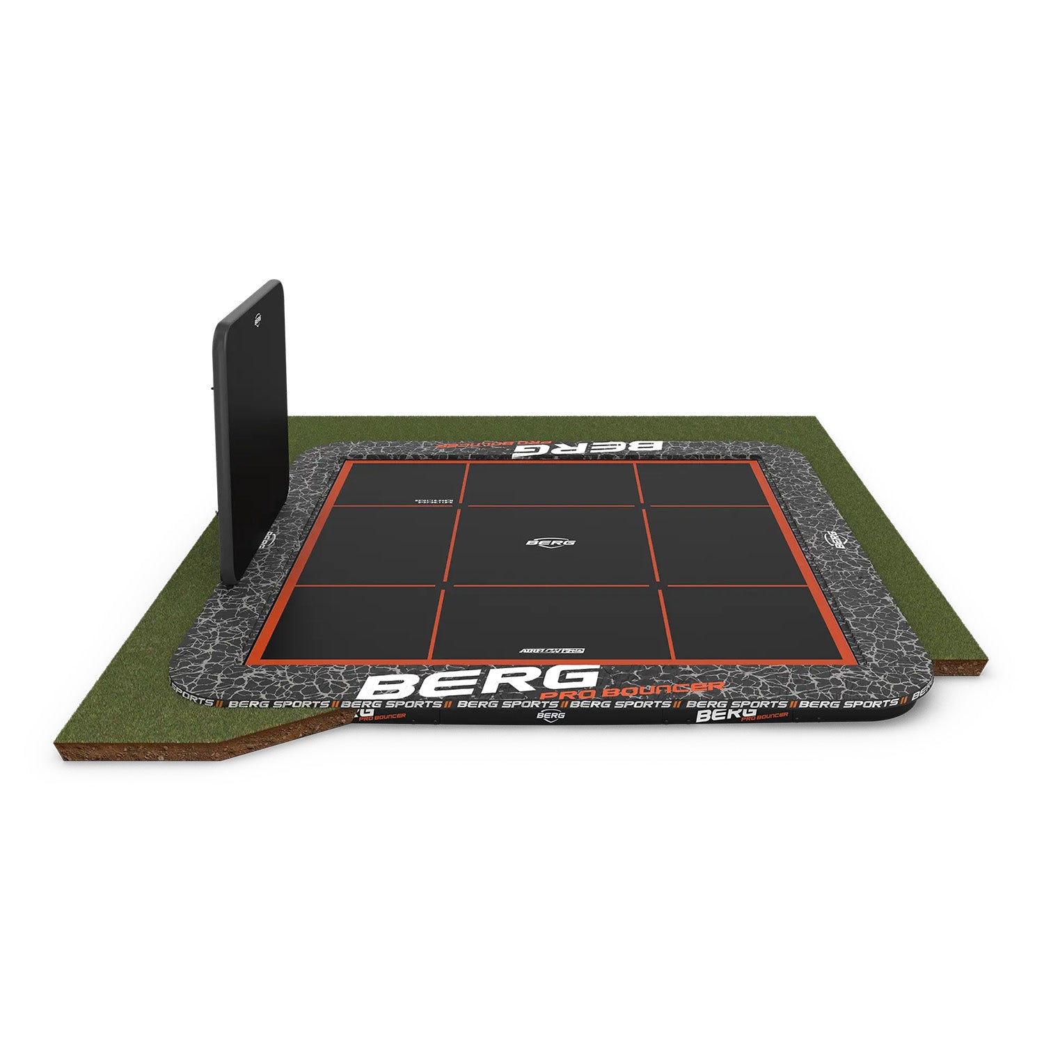 5x5 or 16ft x 16ft BERG SPORTS Ultim Pro Bouncer FlatGround Square Trampoline with AeroWall in Grey colour