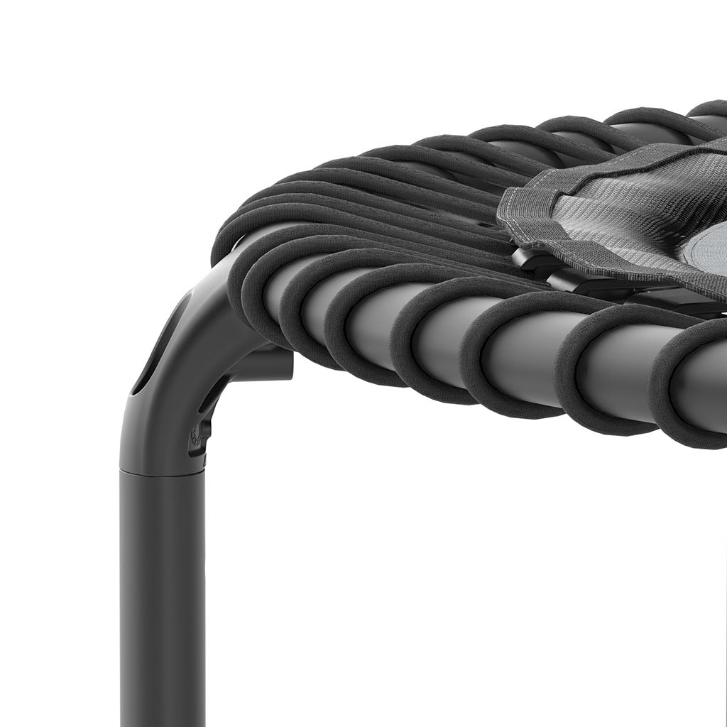 Engineering detail view of ACON FIT 1.12m Round Trampoline with Handlebar in Black, showcasing precision manufacturing and quality construction materials.