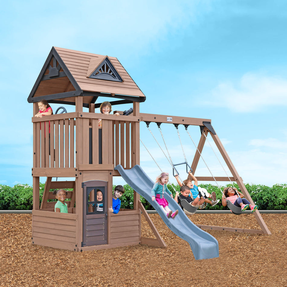 Driftwood Cove Climbing Frame, Slide & Swing Playset