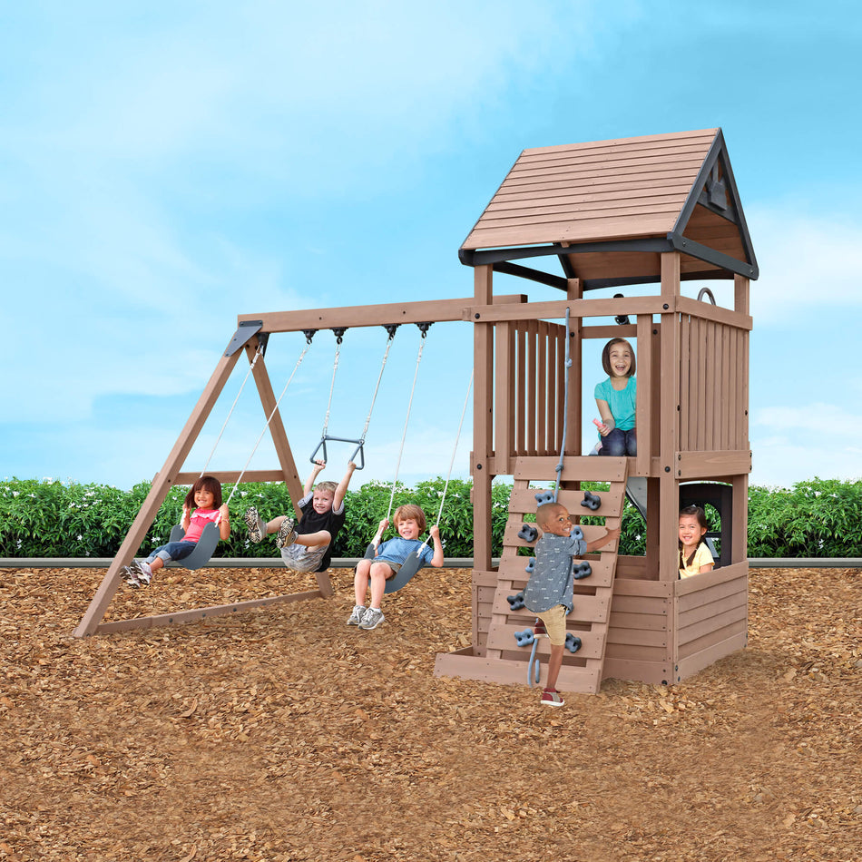 Driftwood Cove Climbing Frame, Slide & Swing Playset