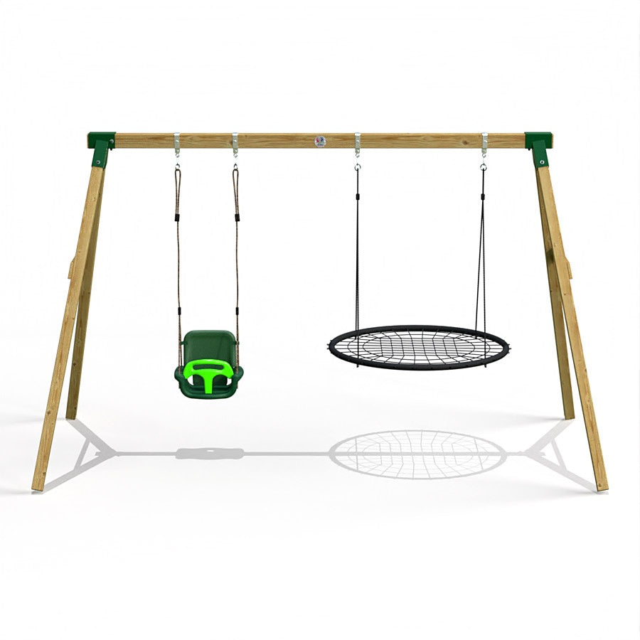 Little Rascals Wooden Double Swing Set with 3 in 1 Baby Seat & Nest Swing