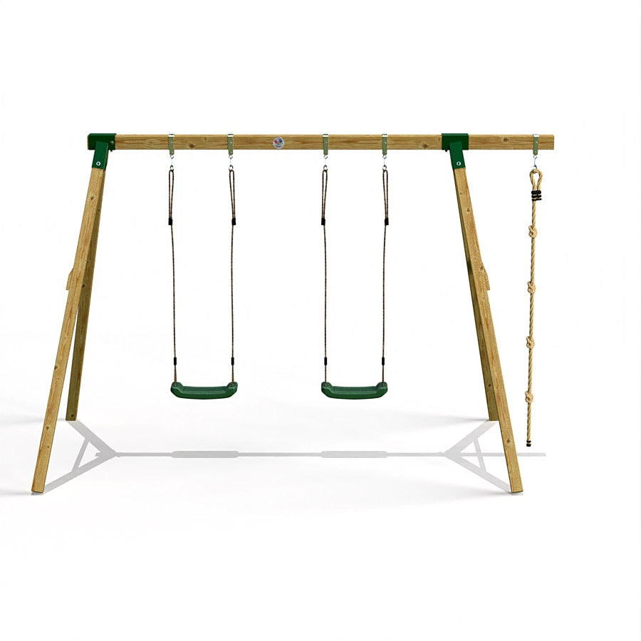 Little Rascals Wooden Double Swing Set with 2 Swing Seats & Climbing Rope