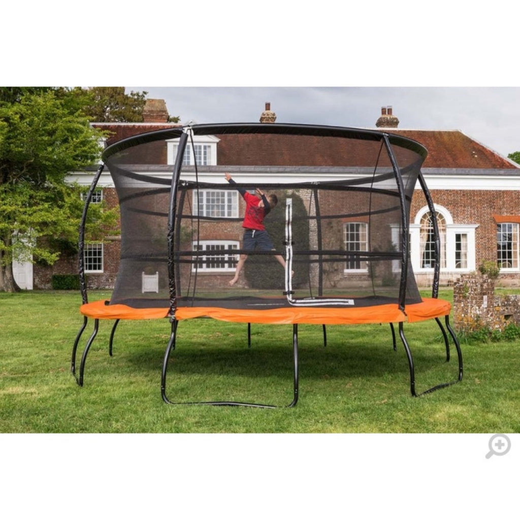 7x10 Telstar Jump Capsule Trampoline with boy playing on trampoline