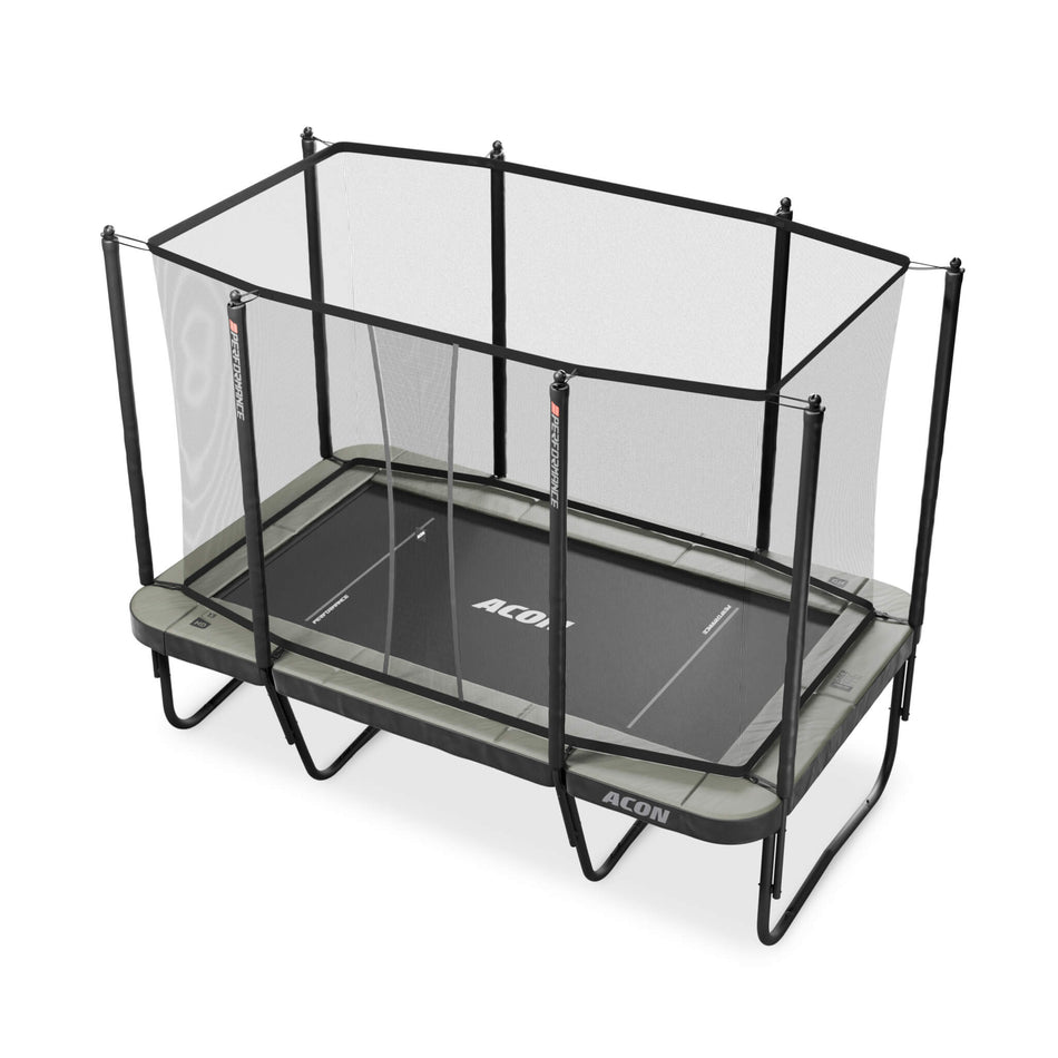 ACON Air 13 HD PRO Trampoline complete system featuring integrated safety net enclosure, access ladder, and Performance Springs technology for enhanced bounce quality.