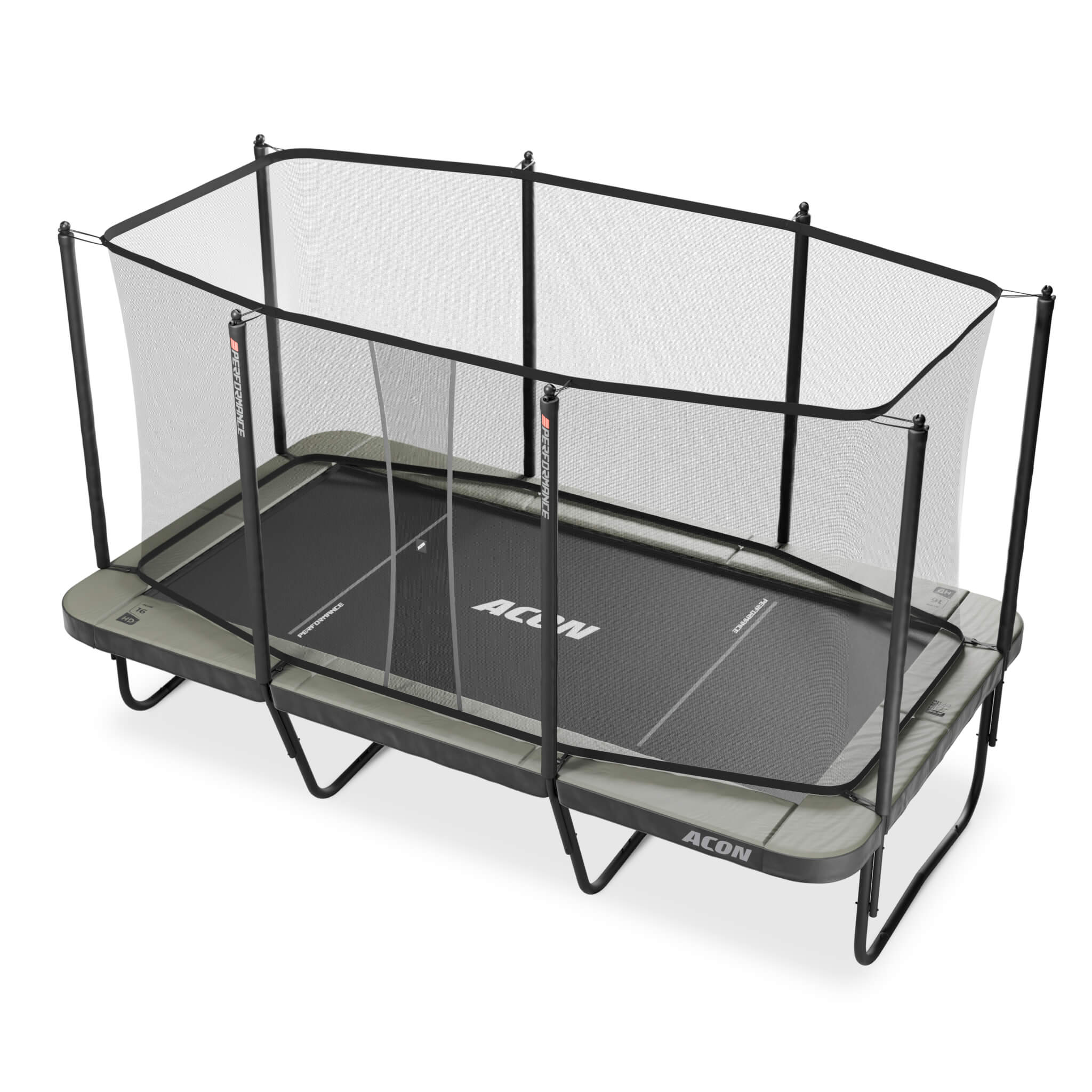 Professional-grade ACON 16 HD PRO Trampoline equipped with comprehensive safety net system, ladder access, and high-performance spring technology for serious bouncing enthusiasts.
