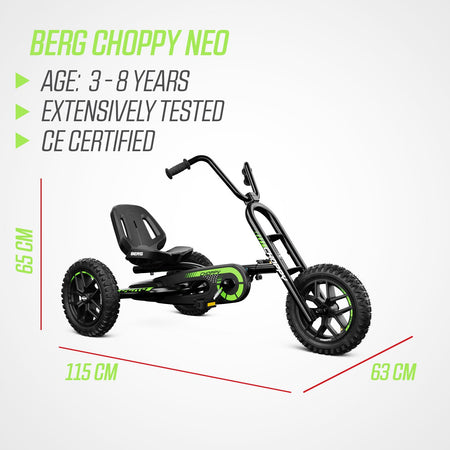 BERG Buddy Choppy Neo Pedal Go-Kart dimensions for kids aged 3-8 years