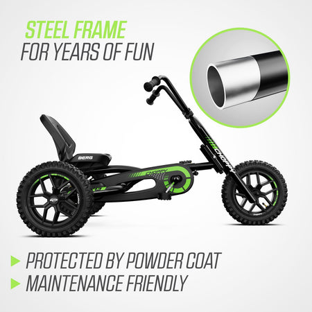 BERG Buddy Choppy Neo Pedal Go-Kart is maintenance friendly and durable with its steel frame