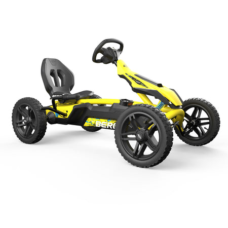 Right angle view of BERG Rally DRT Yellow 3 Gears Pedal Go-Kart