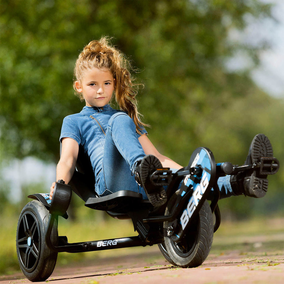 Girl riding and vibing in BERG Street-X Vibes Pedal Go-Kart