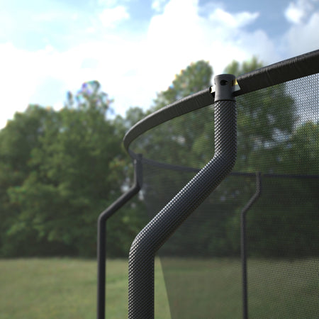 An ACON Air 15ft Trampoline with Premium Enclosure poles and top connector.