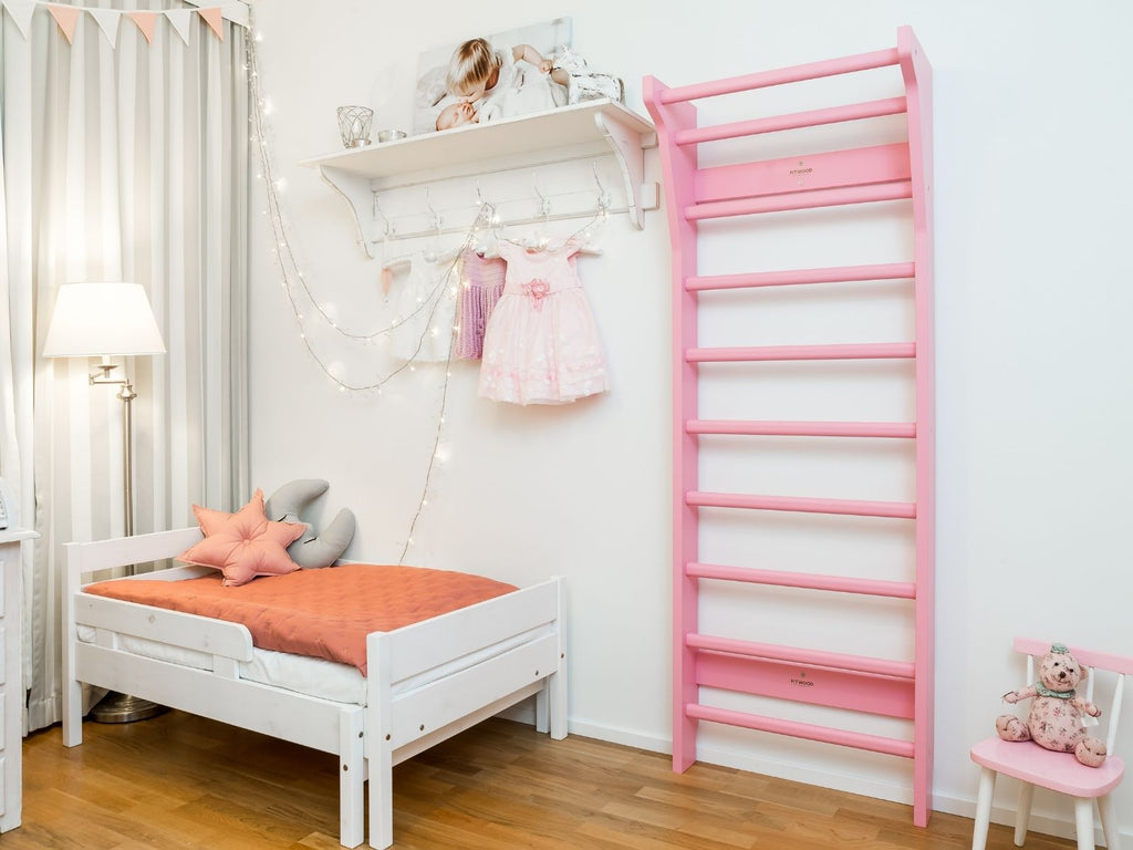 Pink FitWood UPPLYFT MINI Wall Bars in girl's room
