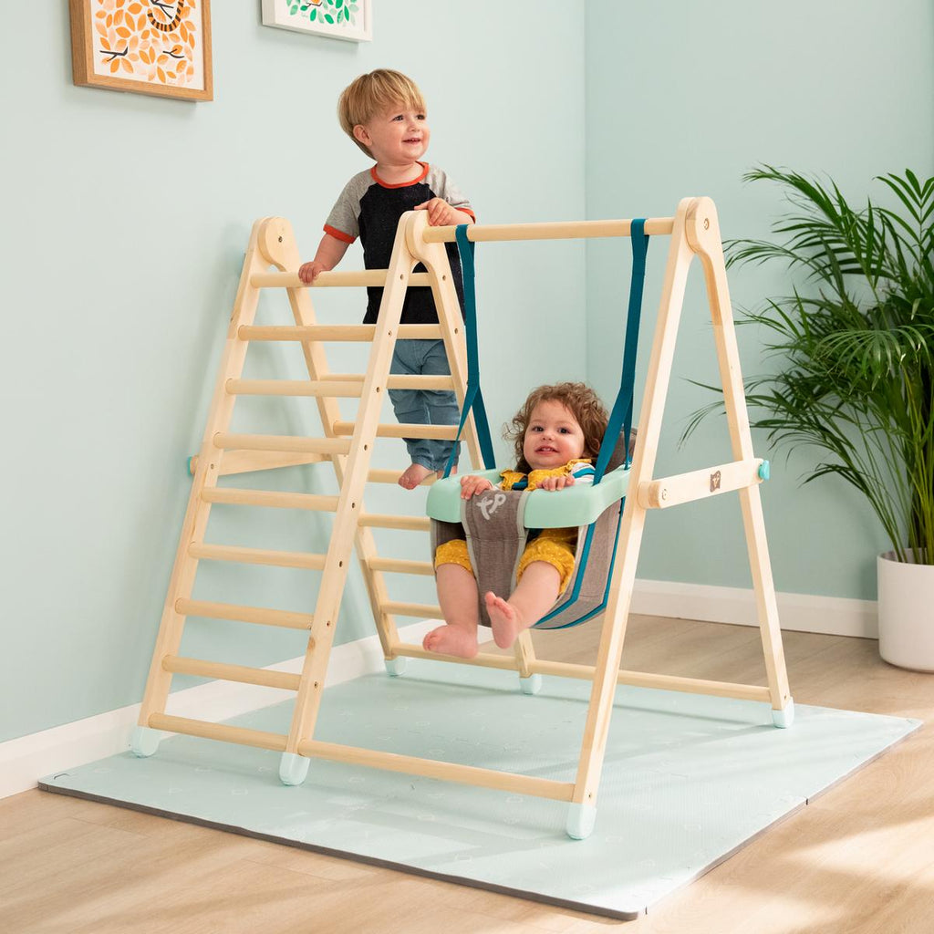 TP Active-Tots Wooden Swing & Climb Frame with kids playing